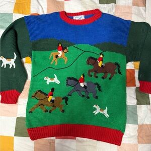 Vintage Equestrian Themed Sweater, Horses, size M, Kentucky  Derby, Cotton Salsa
